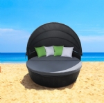 New Wicker Outdoor Furniture Day Bed Sun Lounge Setting Round Black Rattan Set
